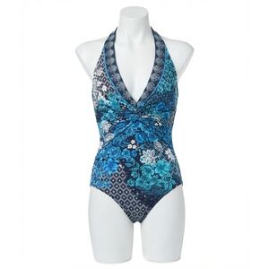 NEW JOHNNY WAS sady one piece halter swimsuit in multi